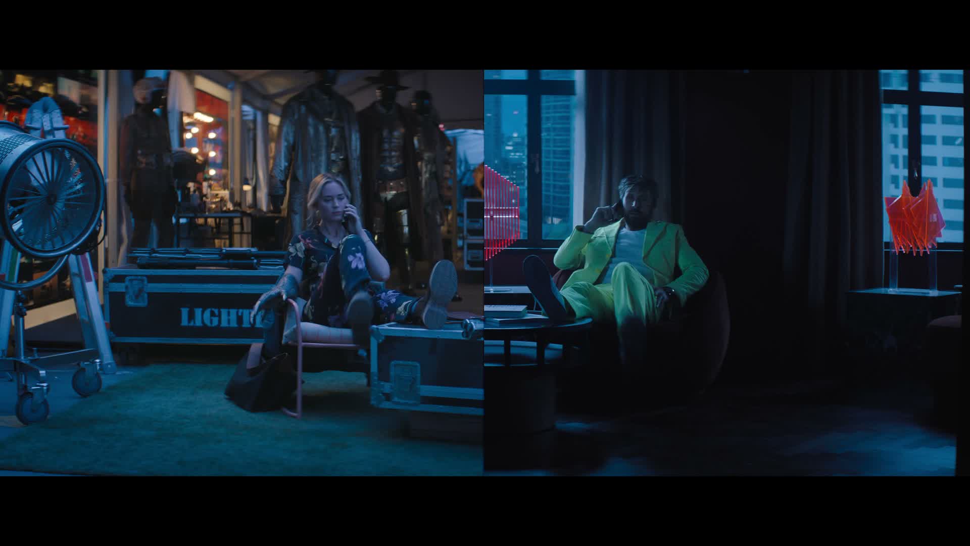 Image showcasing I'm just a boy in a neon suit, standing in front of a girl, reminding ...