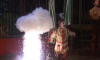 (lighthearted circus music) (explosion thudding)