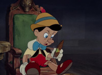 Ha To hear that beetle talkyou'd think somethin' was going to happen to usConscience Nah phooeyWhere does he get that stuffHow do you ever expect to be a real boyWhat's he think I look like a