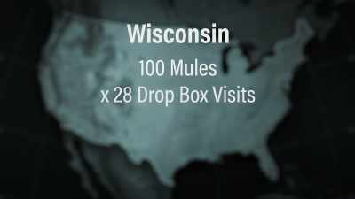 100 mules, averaging 28 drop box visits, and
five illegal ballots per drop. That's 14. - 2000 Mules