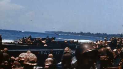 11,000 MARINES
PILE UP ON THE BEACHES. - The Pacific War in Color