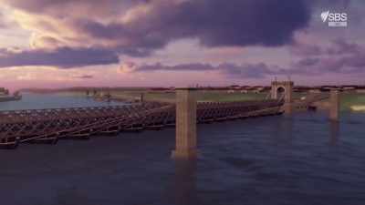 17 boats were lined up fore to aft. - Roman Megastructures