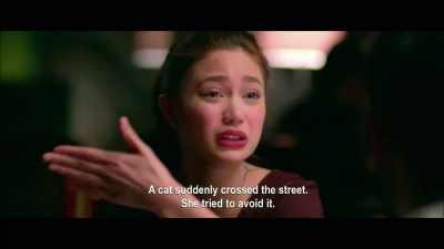 A cat suddenly crossed the street.
She tried to avoid it. - Always Be My Maybe