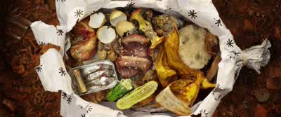 A rancid apple core; two worm-eaten banana peels; a moldy rice cake; a dried-up pickle; tin of sardine bones; a pile of broken egg-shells; an old, smushed-up, rotten gizzard with maggots all over it... - Isle of Dogs