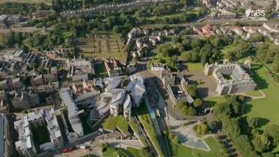 A statement
built in steel, glass and stone, - Scotland from the Sky