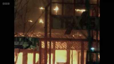 A third ignited as firemen
tackled the blaze. - Once Upon a Time in Northern Ireland