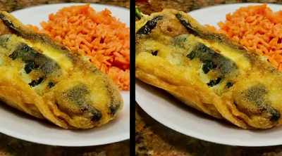 A typical chile
relleno is topped with cheese - Best in Dough