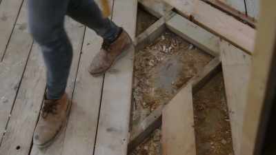 [Aaron] We fell through here.
The floor is termite damaged, - Help! I Wrecked My House