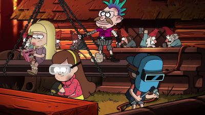      ( action movie-style
        music plays ) - Gravity Falls