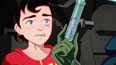 - Actually...
- [gasps] All right. - Batman and Superman: Battle of the Super Sons