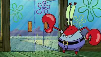 After being sent on leave
of absence by Krabs, - SpongeBob DocuPants
