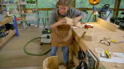 After cutting the sides
of her planks at precise angles... - Handmade: Britain's Best Woodworker