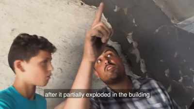After partially exploding,
it landed here. - Killing Gaza