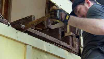 After tearing out the bad wood, - Zombie House Flipping