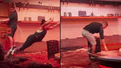 Alex stepped lightly.
Dr. Jen took a huge leap. - Floor Is Lava