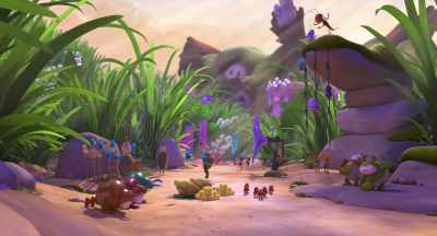 All bugs report
to the gathering place. - Maya the Bee: The Honey Games
