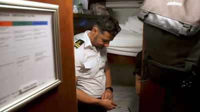 All crew,
meeting on the aft deck, - Below Deck Down Under