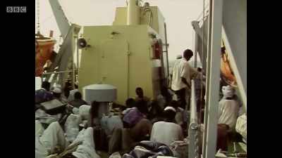 All migrant workers from Egypt
crammed on the deck - Michael Palin: Travels of a Lifetime