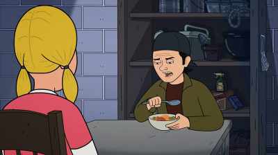 - Almost an hour.
- Right. I forgot you eat - Corner Gas Animated