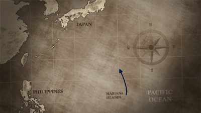 Americans look for a
place to land a broken B-29 - The Pacific War in Color