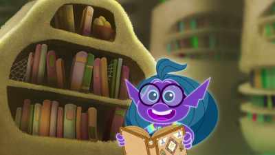 An ancient bookcase
containing the secret - Trolls: TrollsTopia