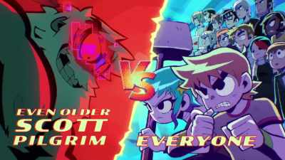 {\an8}[announcer] Even Older Scott Pilgrim
versus everyone! - Scott Pilgrim Takes Off