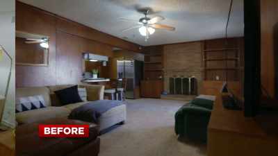 {\an8}- [Barry] Do you see
this house?
- [Kelly] It's crazy. - Renovation Impossible