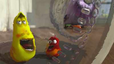 {\an8}- [burps]
- [Red cackles] - Larva Family
