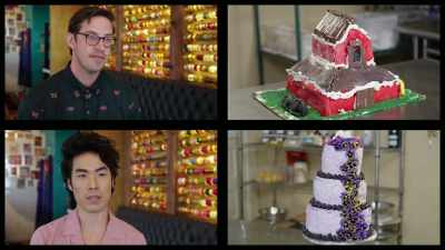 {\an8}[narrator] Keith and Eugene
have finished baking, - No Recipe Road Trip With the Try Guys