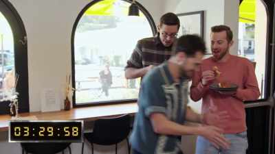 {\an8}[narrator] Zack and Eugene
have three and a half hours - No Recipe Road Trip With the Try Guys