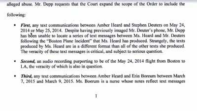 {\an8}There were texts from
Johnny Depp's assistant, - Depp V Heard