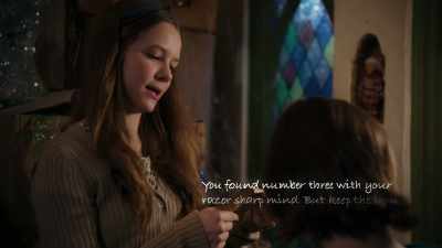 {\an8}"You found number three
with your razor sharp mind, - Mystery on Mistletoe Lane