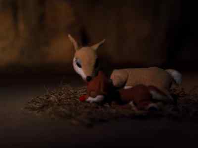 And a little later that day,
a tiny reindeer was born. - Rudolph and Frosty's Christmas in July