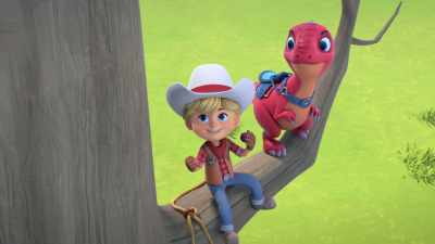 And when he's busy eating,
I'll jump onto his back. - Dino Ranch