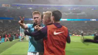 And he holds up the two and the one.
Is that maybe a message for David Silva? - All or Nothing: Manchester City