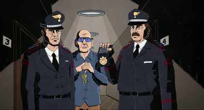 And it's the police,
and they arrest him - Murder of God's Banker