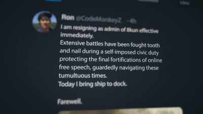And that same day,
Ron resigned
as the admin of 8kun, - Q: Into the Storm