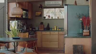 And then it just opens up into
the kitchen and dining area. - The Cabin Chronicles