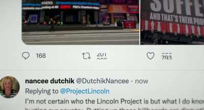 [Anderson]
A pair of billboards - The Lincoln Project