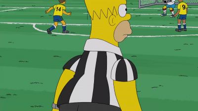 ANNOUNCER 2 How did he get those shorts on over that arse - The Simpsons
