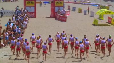 ANNOUNCER:
THE FIRST LEG IS A GRUELING - Baywatch