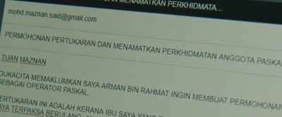 APPLICATION TO TRANSFER
AND TERMINATION OF SERVICE AS PASKAL - Paskal