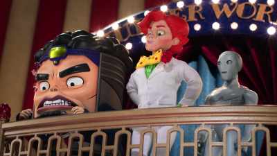 ‐ Arcade has rigged up
some giant pinball flippers. - Marvel's M.O.D.O.K.