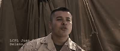 Are you scaredLookI'm 20 years oldand I was dumb enough to sign a contractI can hear their fucking bombs alreadyI can hear their bombsAnd I'm fucking scared yeah - Jarhead