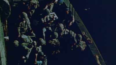 As daylight breaks, the ships
open fire above their heads - The Pacific War in Color