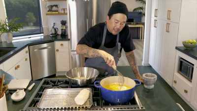 As it's getting golden brown, - Selena + Chef