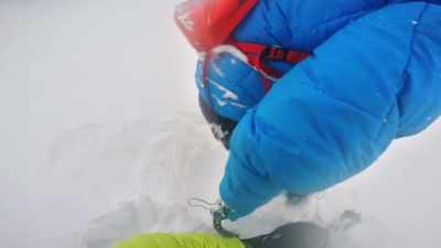 At every step I put the ice axes like this
because I was sinking up to here. - Kilian Jornet, Path to Everest