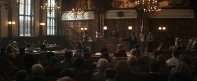 At the defense table
are the eight defendants - The Trial of the Chicago 7