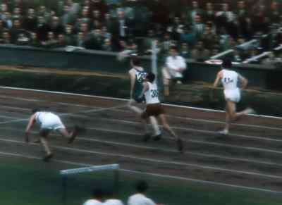 At the last hurdle, disaster. - XIVth Olympiad: The Glory of Sport