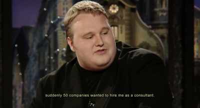 [audience laughing
and clapping] - Kim Dotcom: Caught in the Web